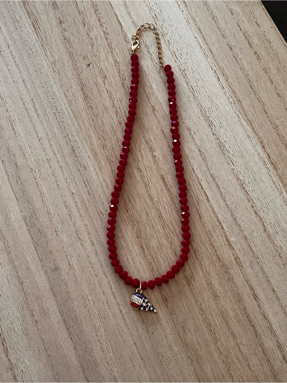 Patriotic Red Beaded Necklace with ice cream charm